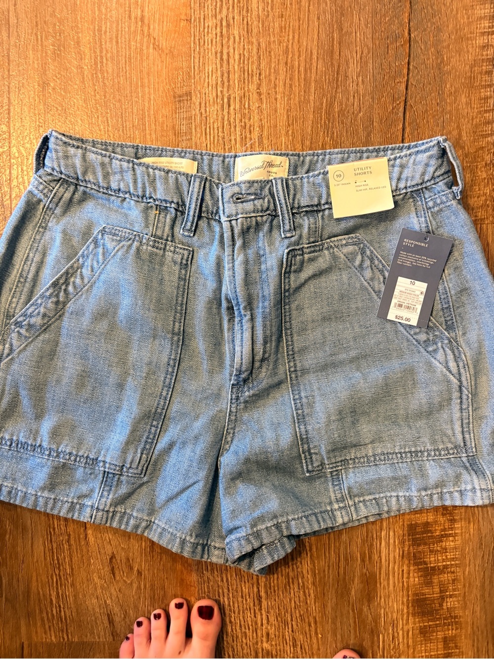 Universal Thread High Waist Denim Utility Shorts in Light Blue